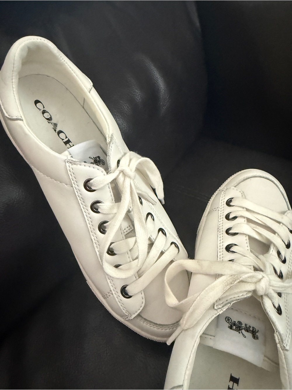 Coach White Leather Low-Top Lace-Up Sneakers